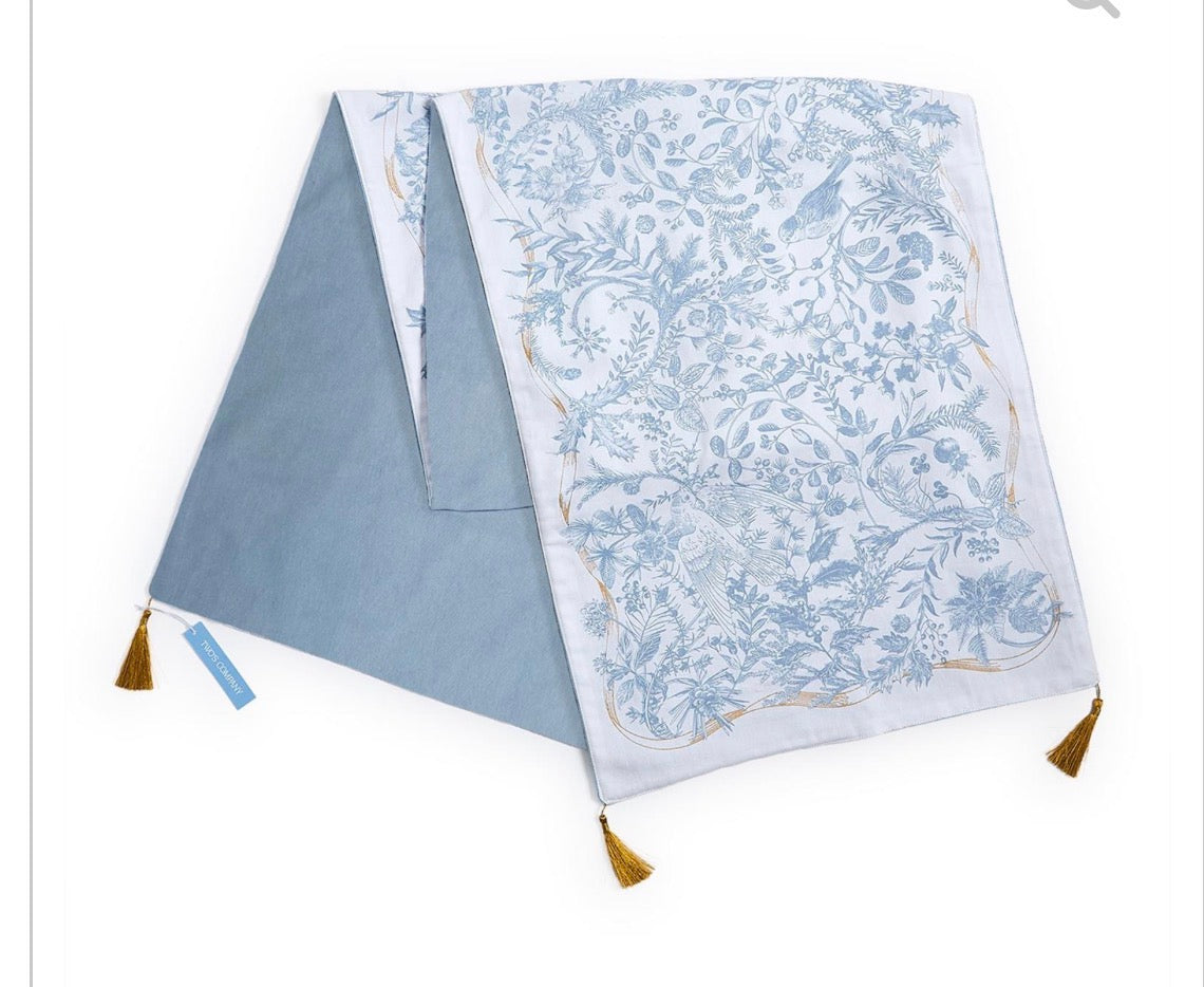 Gilded Cottage Double Sided Table Runner with Gold Tassel Accent