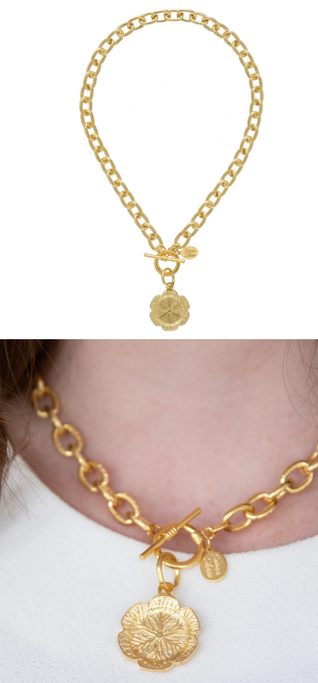 Gold cabbage plate 16” toggle necklace