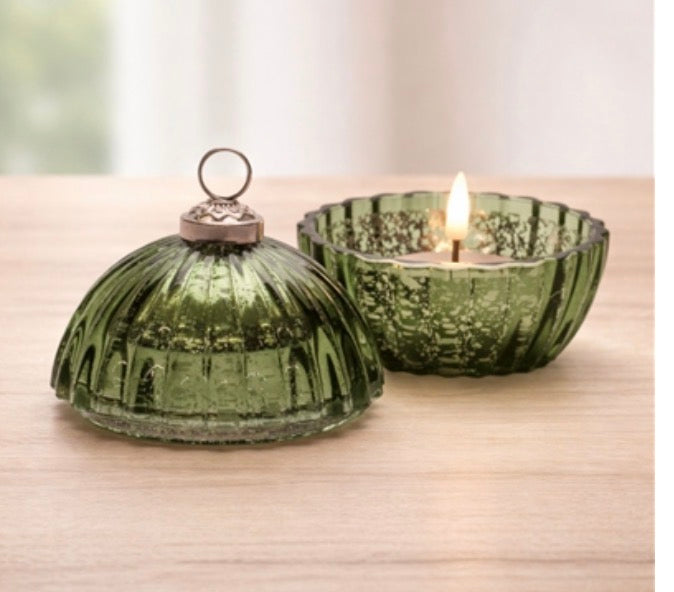 GLASS LED ORNAMENT CANDLE 4"D X 4.25"H