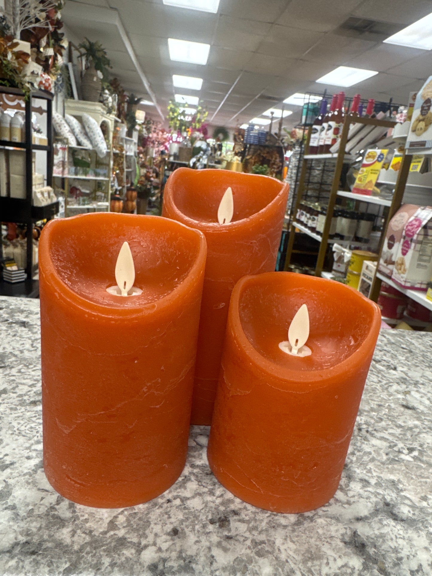 Wax pillar flameless burnt orange candles
