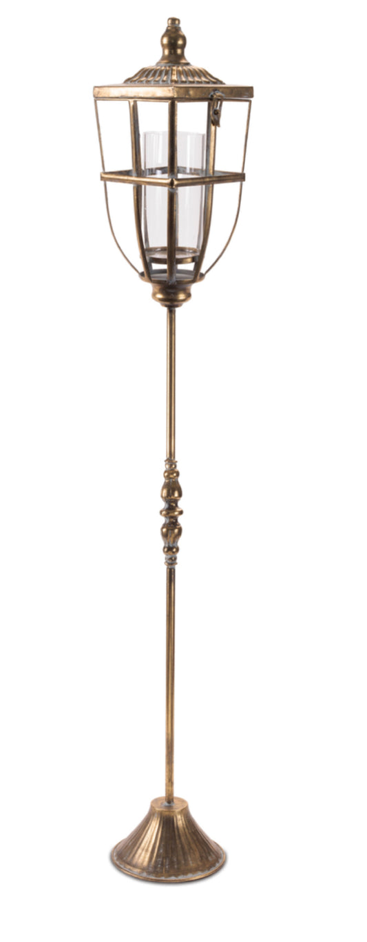 Lantern on stand metal/glass