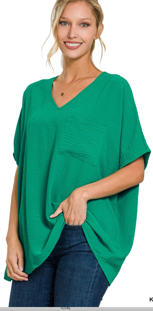Woven Airflow V-neck Dolman Short Sleeve Top