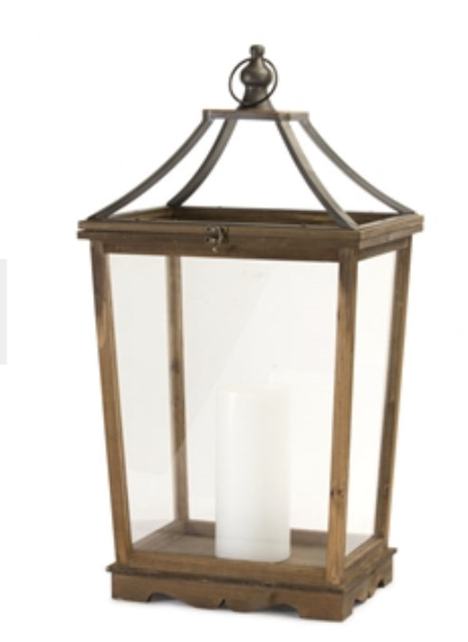 Black metal and wood lantern