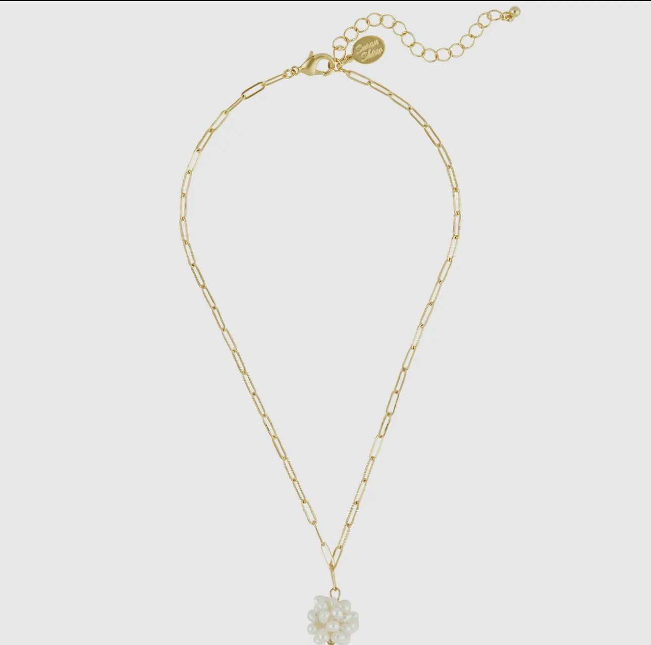 Cast gold paper clip chain with freshwater, pearl cluster necklace