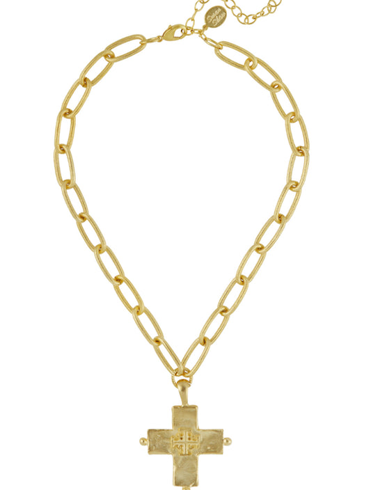 Hand cast gold Jerusalem cross on chain