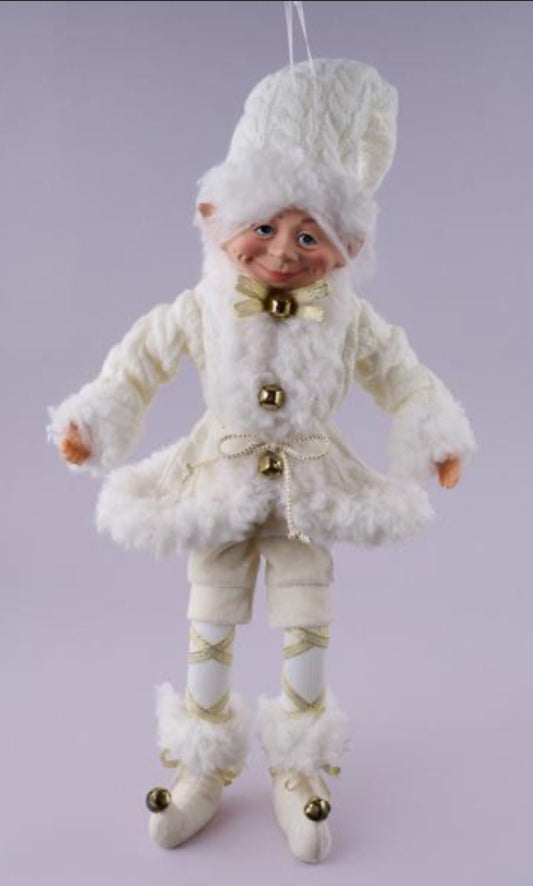 18"H KNIT/BELL ELF ORNAMENT IVORY/GOLD
