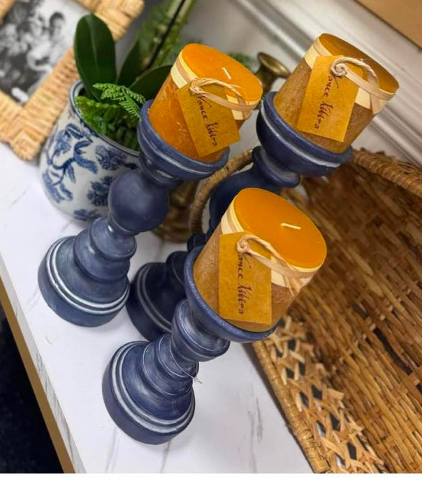 Navy blue candle holders