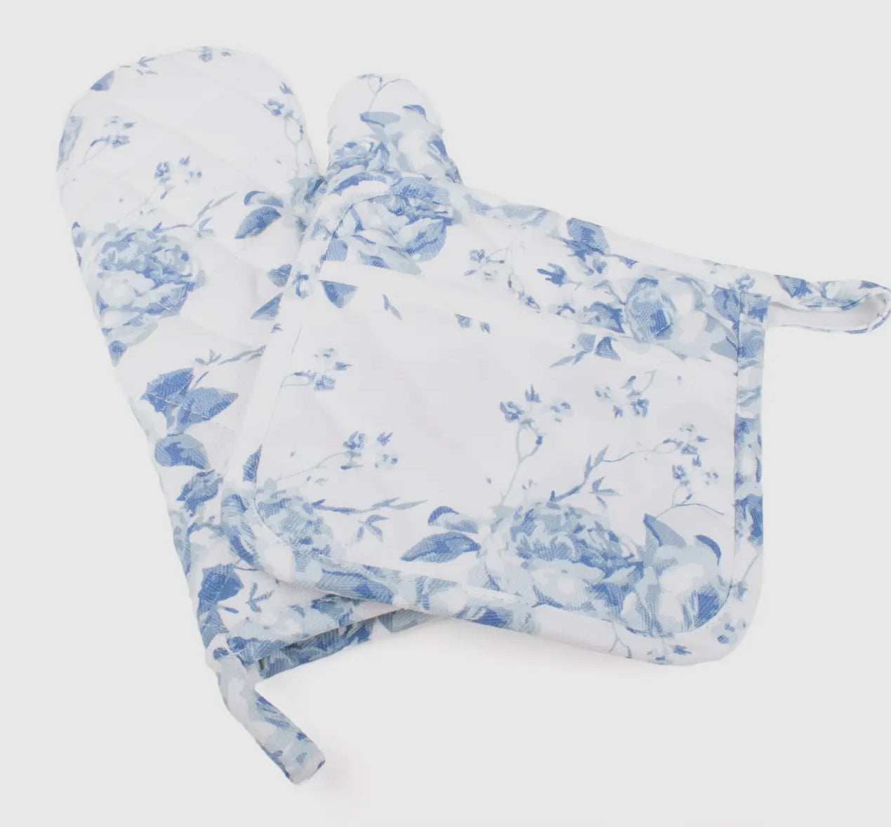 Blue Rose Oven Mitt Set