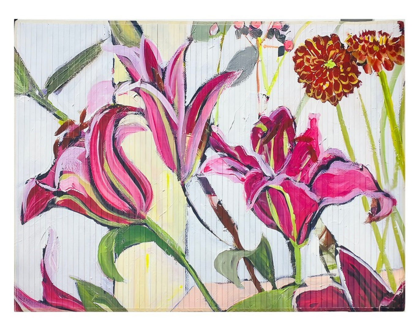 47x35" Bamboo Mat, Oriental Lilies