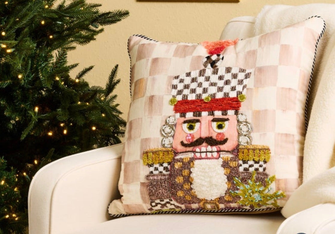 Mocha Check Nutcracker Throw Pillow