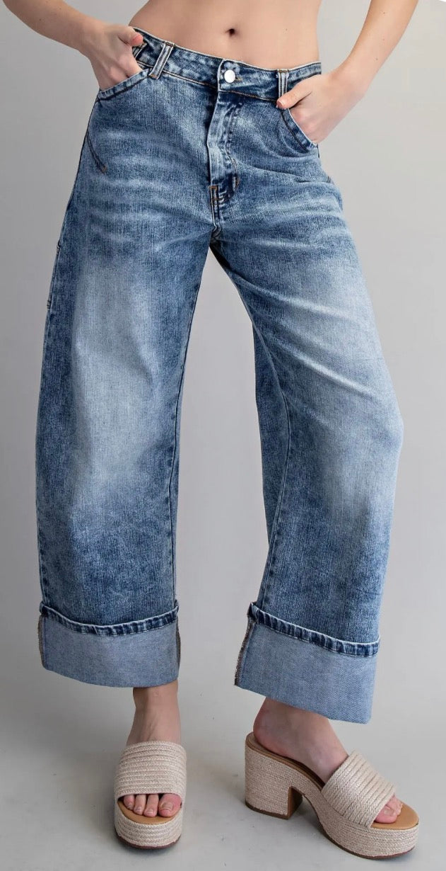 Zipper Front Rolled Up Hem Pants