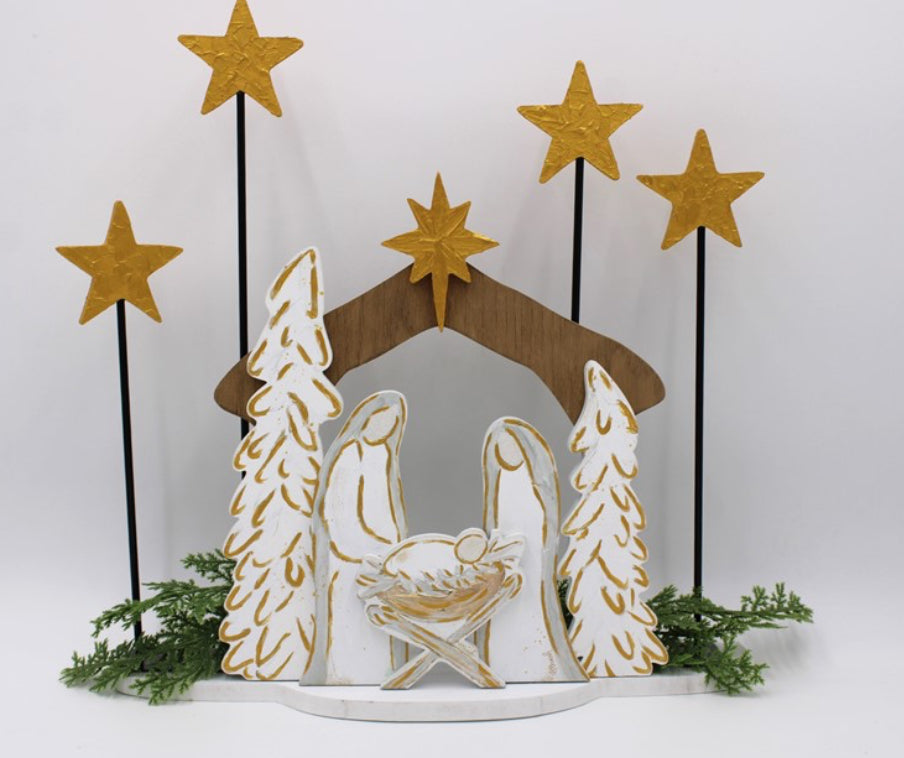 Tabletop Nativity w/ Stars, Neutral