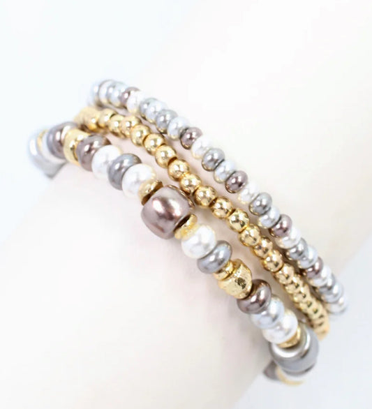 Devin Beaded Stretch Bracelet Set Pewter