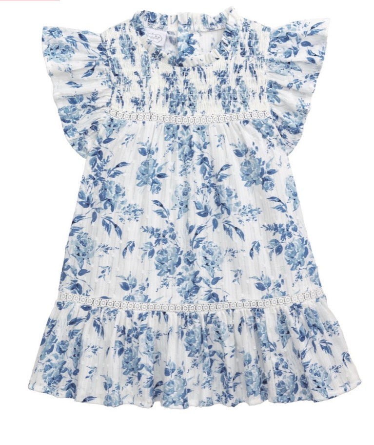 Blue Floral Smocked Dress