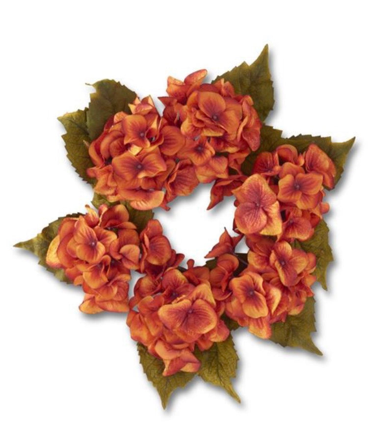 13.5 Inch Burnt Orange Hydrangea Candle Ring (4.5D