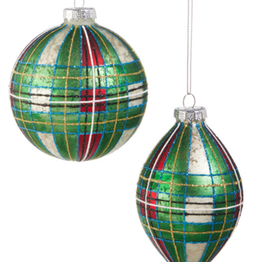 4" GREEN TARTAN PLAID ORNAMENT
