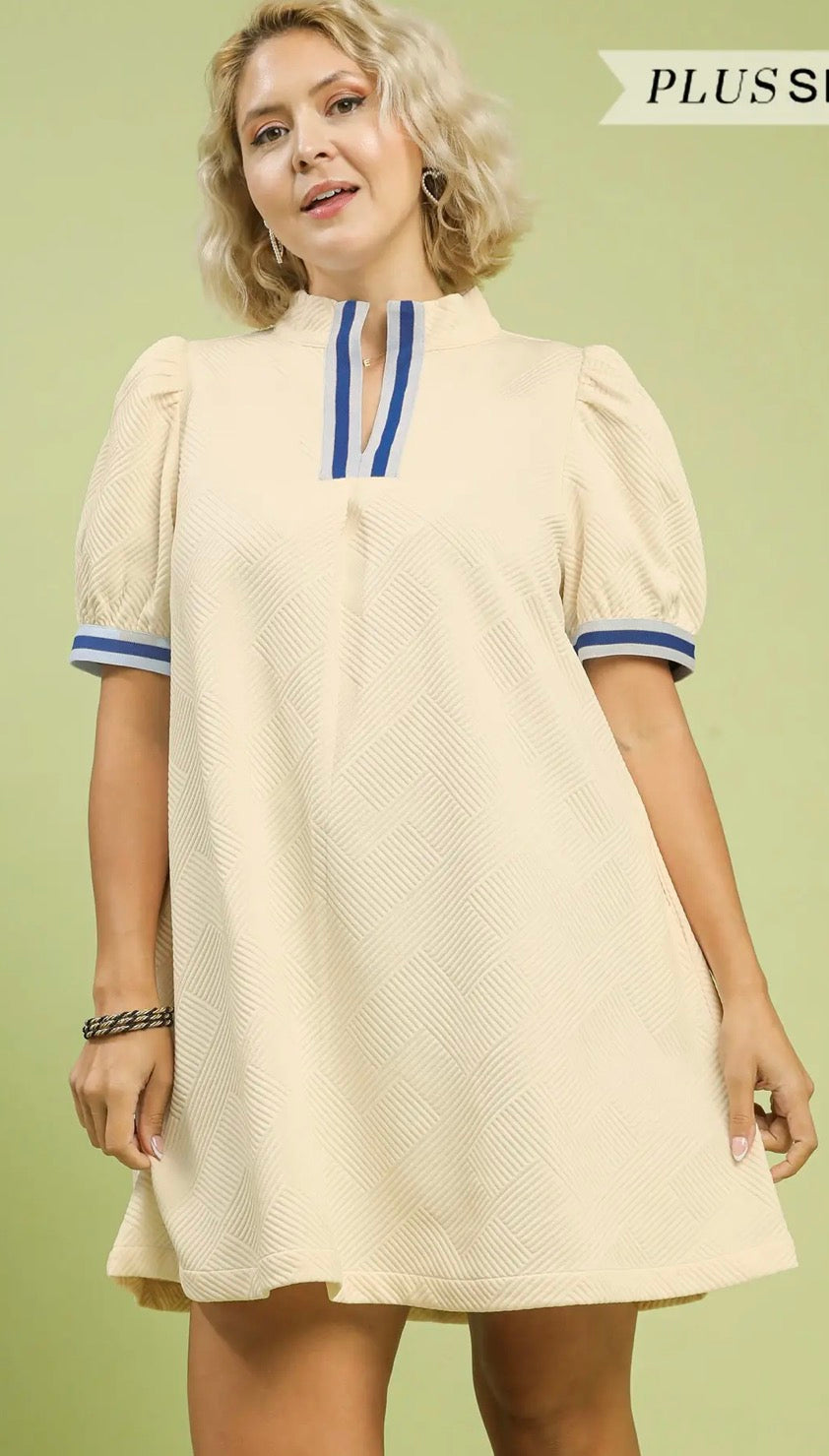 Plus Size Solid Jacquard Stripe Band Mini Dress
