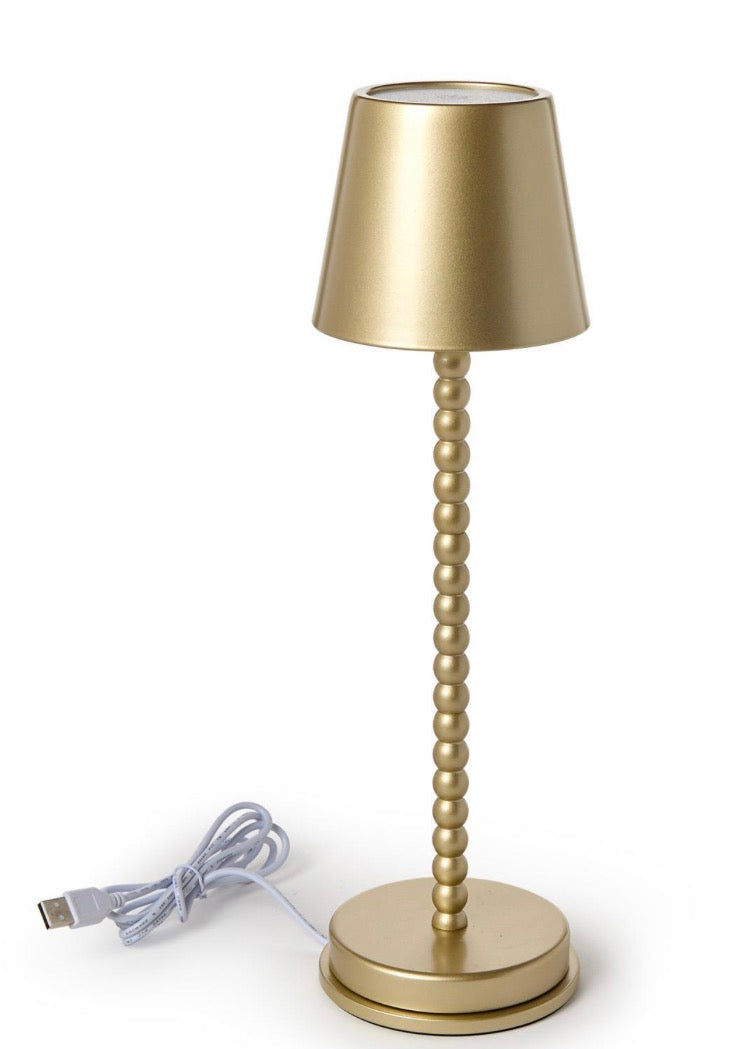 LED Cordless Gold Beaded Pole Table Lamp with Charging Base in Gift Box