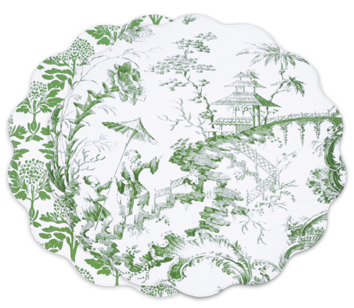 Beatriz Ball VIDA Chinoiserie Reversible Round Placemats Set of 4 (Green & White)