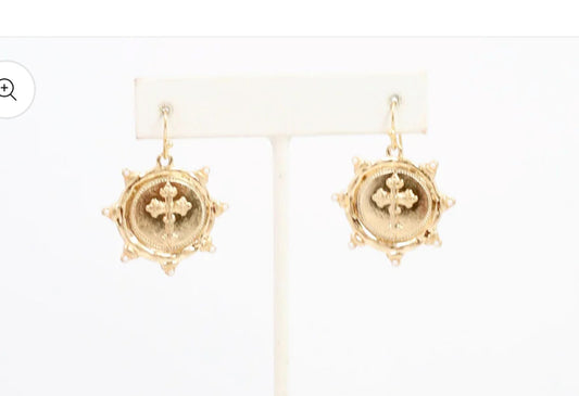 Remy Cross Drop Earring Worn Gold