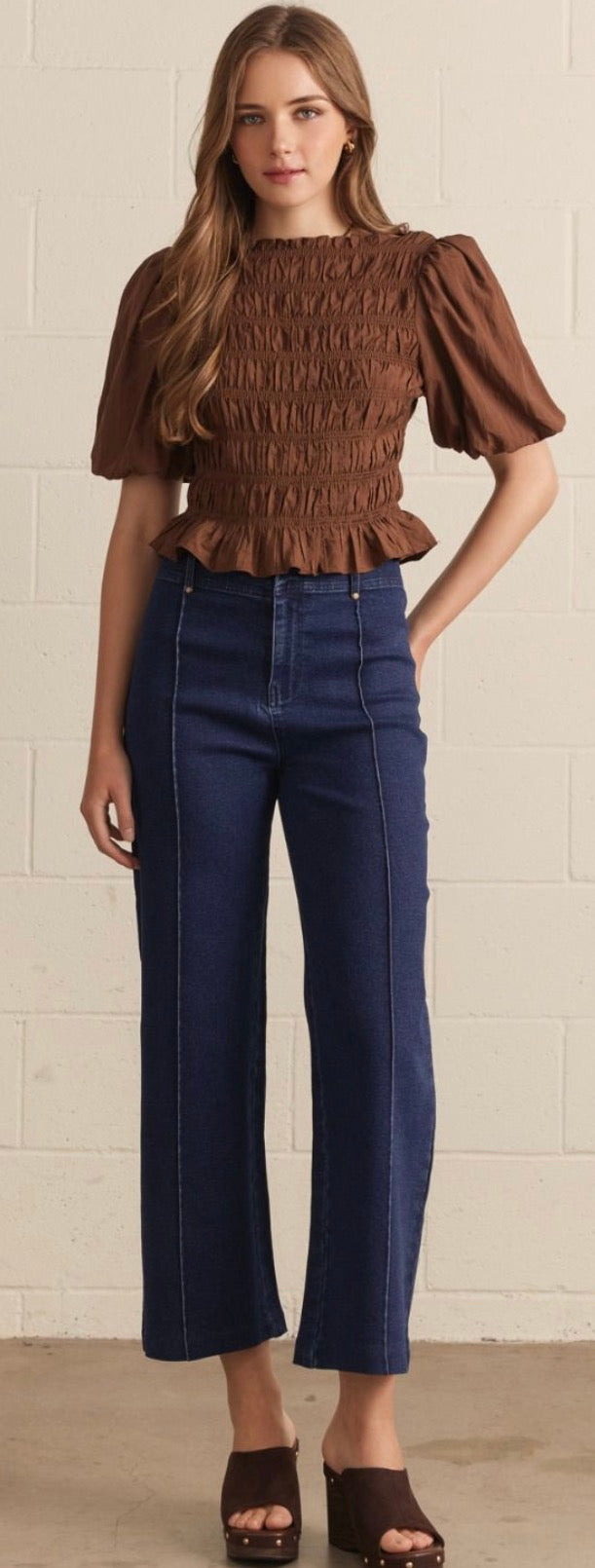 Solid high rise wide leg pants