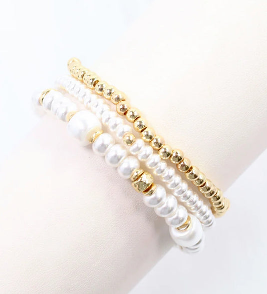 Devin Beaded Stretch Bracelet Set Pearl