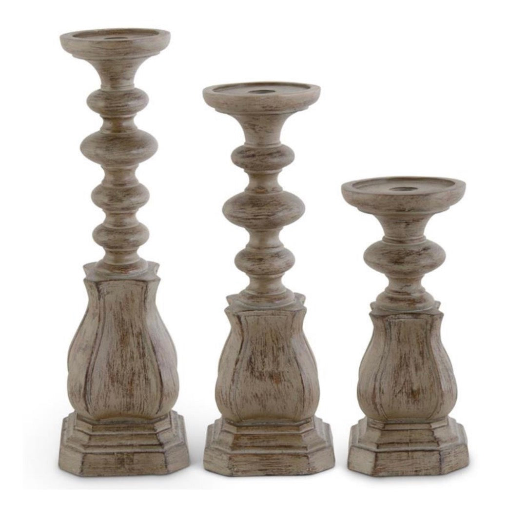 Tan Distressed Resin Taper/Pillar Candleholder