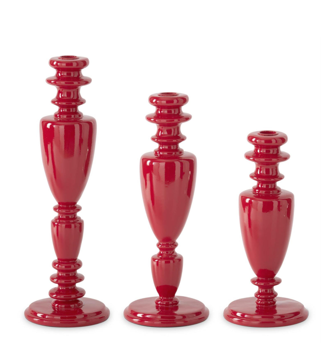 GLOSSY RED RESIN TAPER CANDLEHOLDERS
