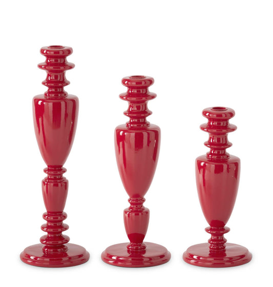 GLOSSY RED RESIN TAPER CANDLEHOLDERS