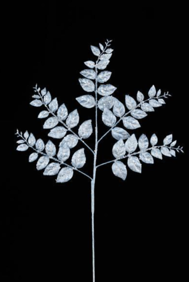 28"L GLITTER LEAF SPRAY ICE BLUE