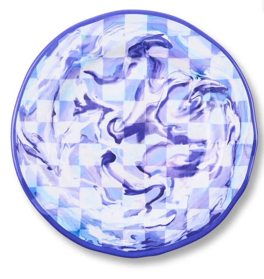 Blue Marble Check Melamine Dinner Plates