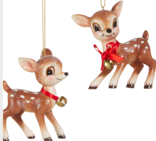 3.25" CUTESY DEER WITH BELL ORNAMENT