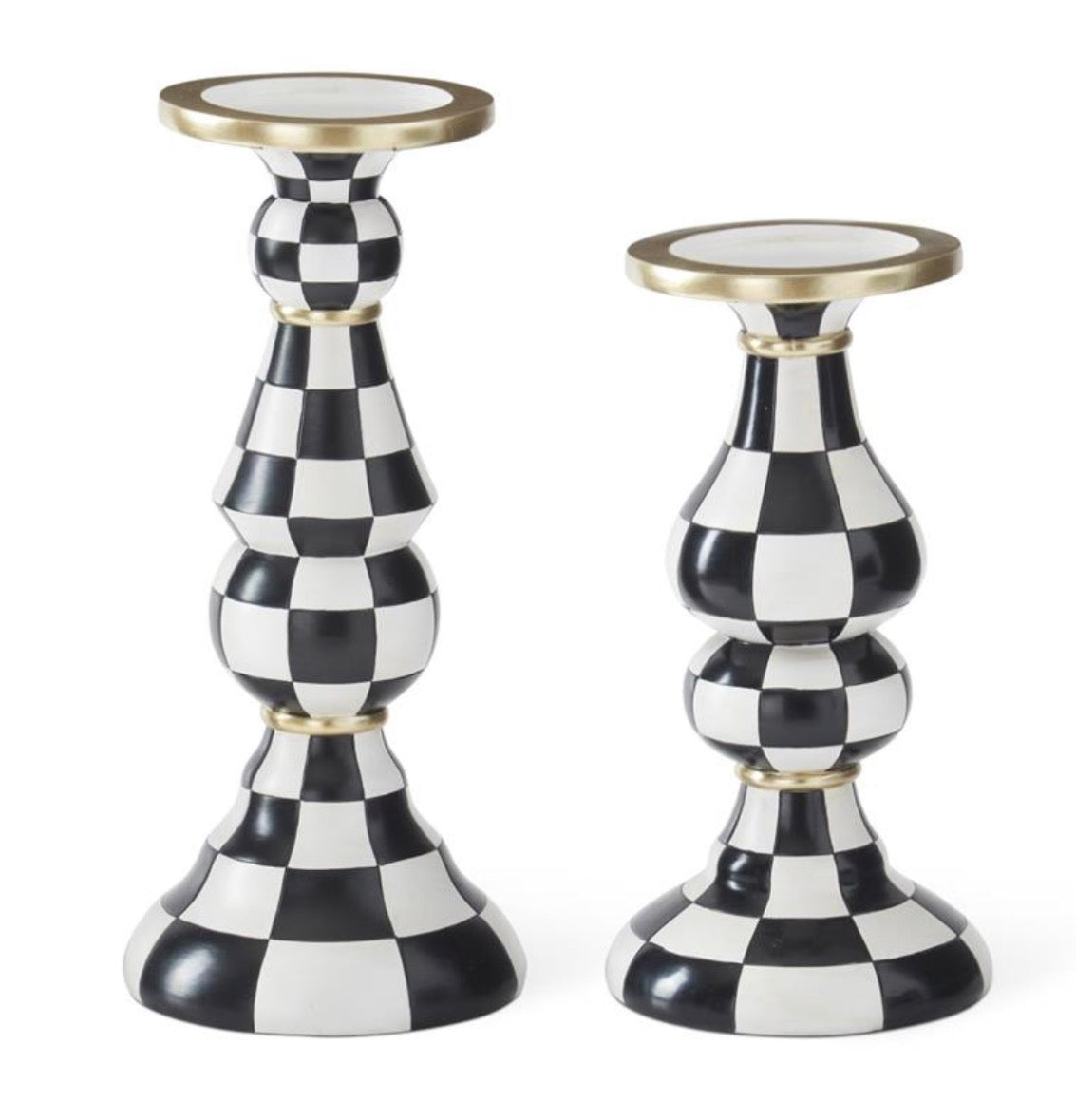 Black & White Check Resin Pillar Candlehold