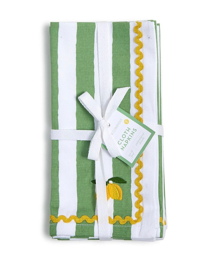 Set of 4 Lemon Embroidered Cloth Dinner Napkins