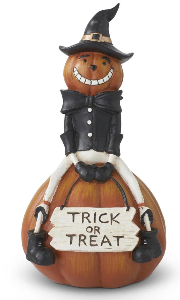 9 Inch Resin Trick or Treat Pumpkin Man on Pumpkin