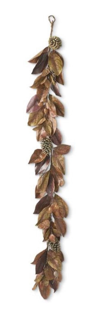 72 Inch Fall Magnolia Garland w/Nuts and Pinecone