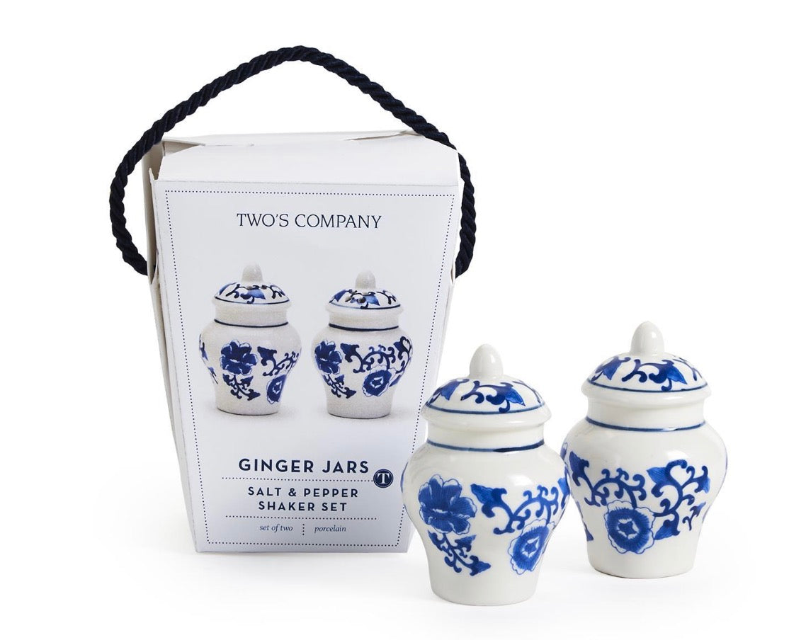 Blue and White Chinoiserie Mini Ginger Jar Salt and Pepper Shaker Set in Gift Box - Hand-Painted Ceramic