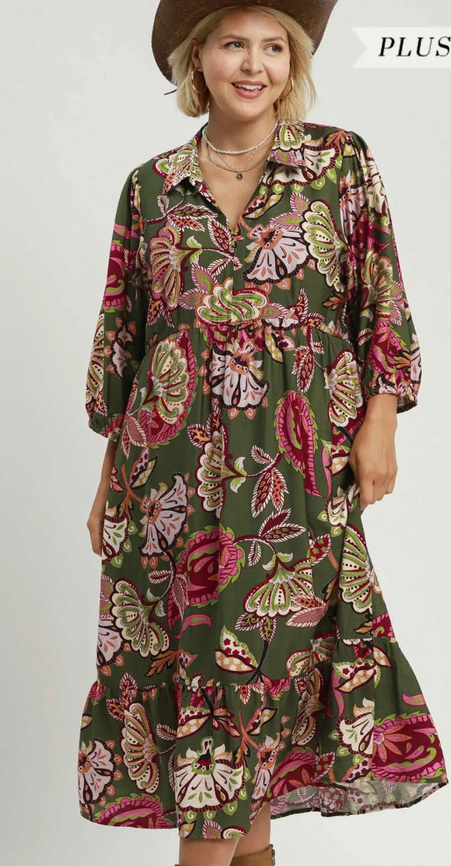 Boho Paisley Tiered Midi Dress