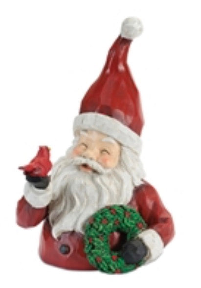 Santa Bust w/Wreath and Cardinal 9.5”H Resin