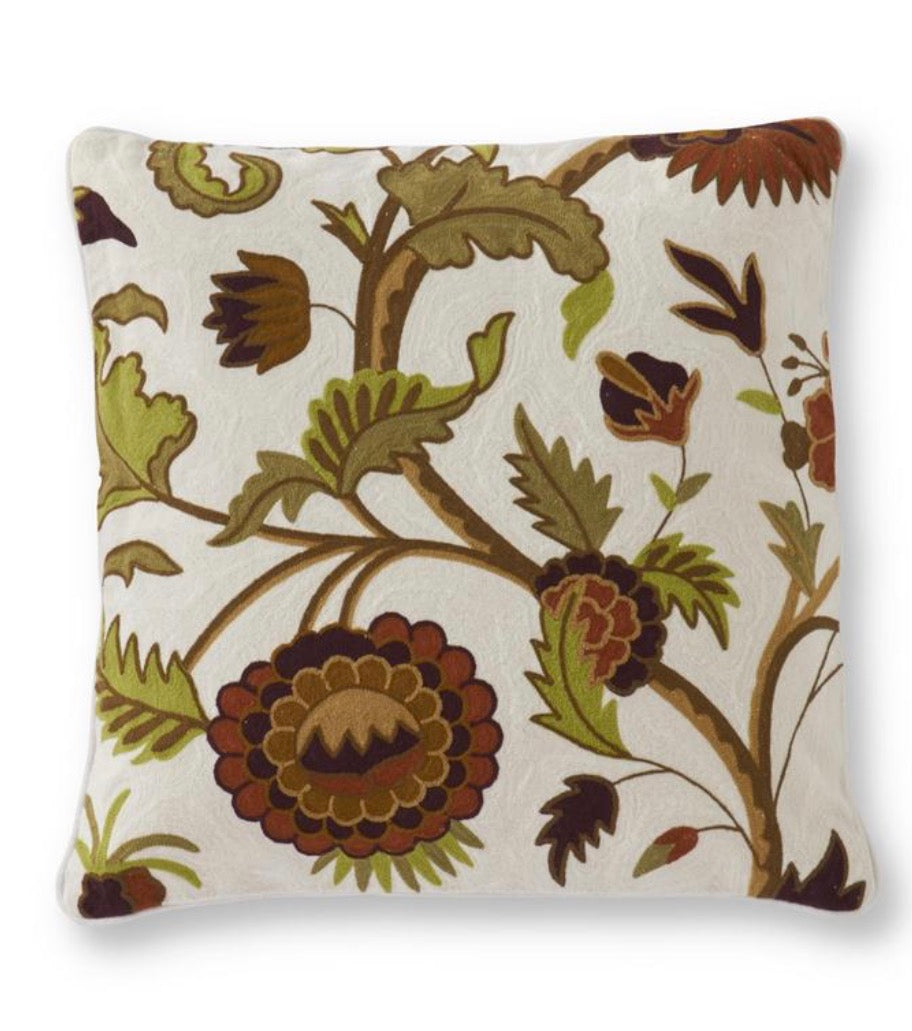 19 Inch Square Hand Embroidered Multi-color Floral