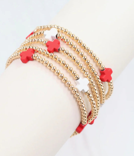 Brittany Cross Bracelet Set with Red and White Crosses