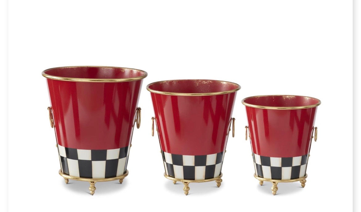 Red & Gold Metal Buckets w/Black & White Check Band