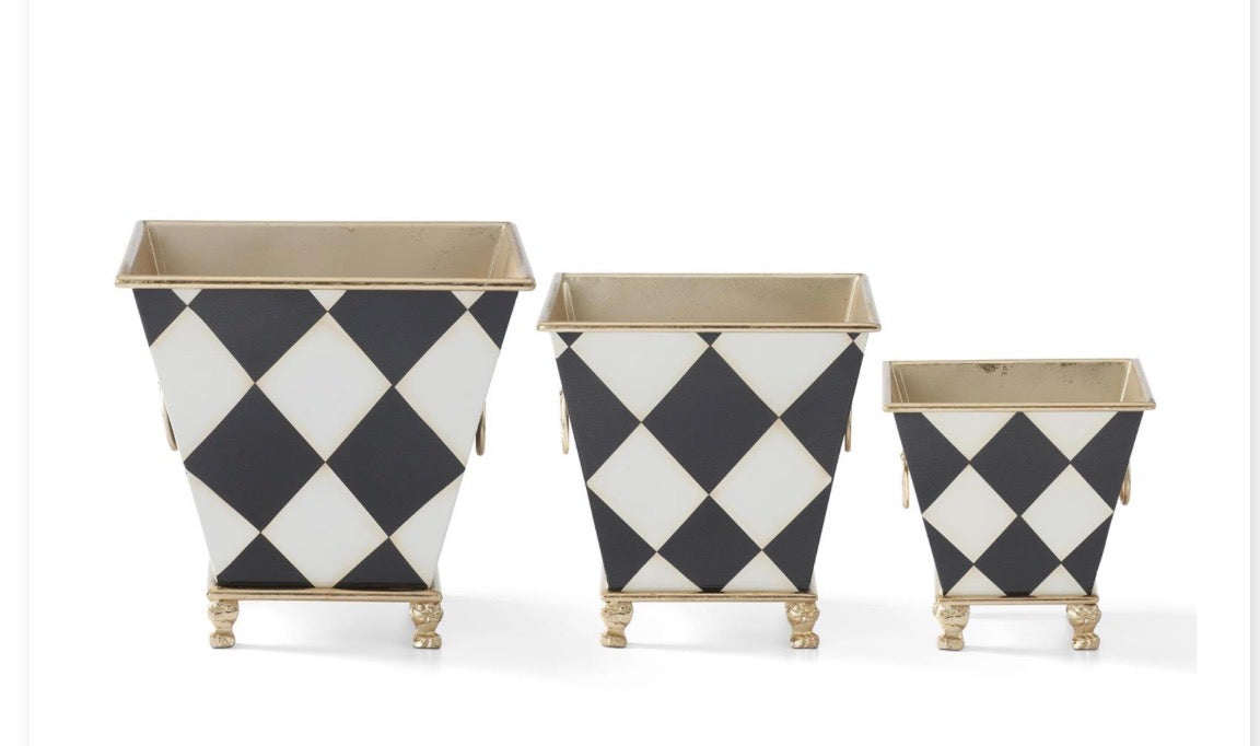 Black & White w/Gold Harlequin Check Tapered Square Nesting