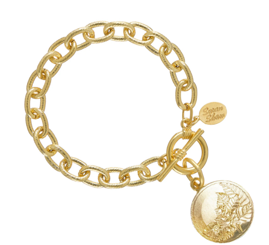 Gold tobacco leaf plate gold bracelet
