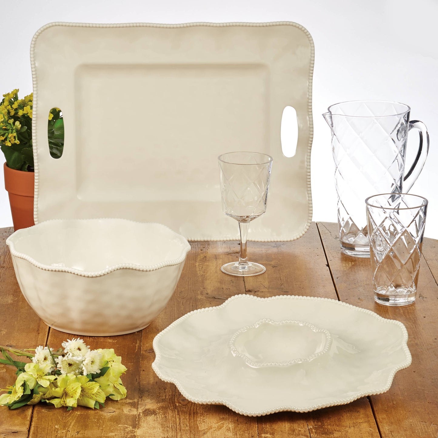 Perlette Cream Melamine Deep Bowl 11 in x 5 in