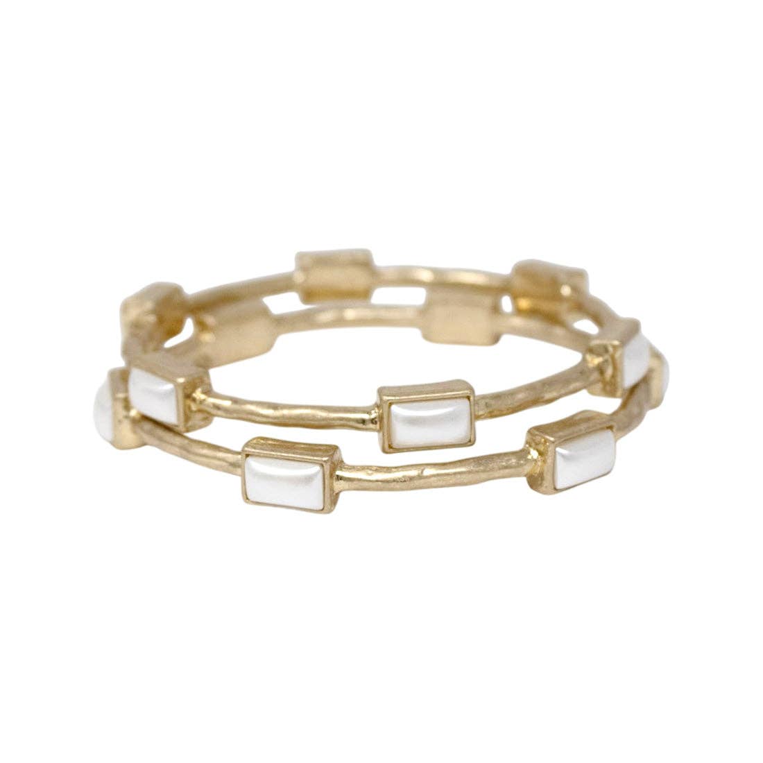 Hammered Gold Bangles with Pearl Rectangle Epoxy Accents