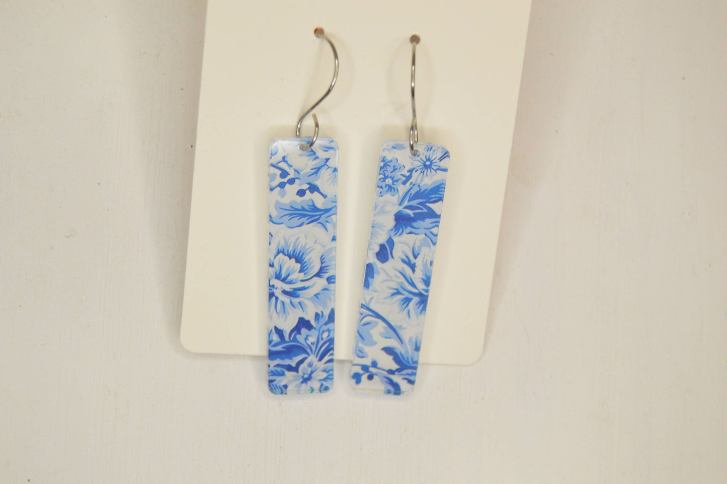 Preppy Earrings, Blue + White Chinoiserie Earrings, Acrylic