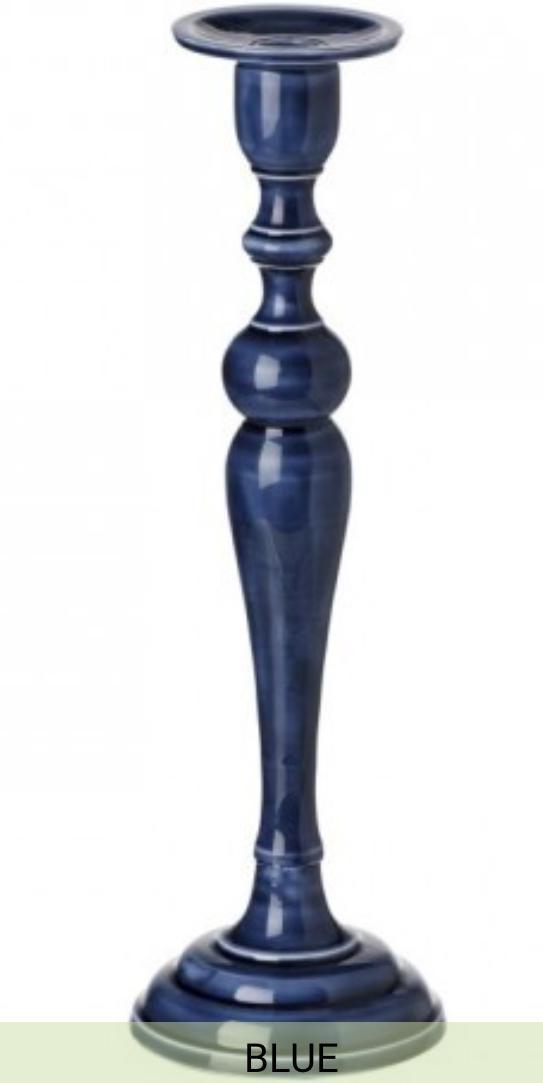 Metal enamel blue candlestick