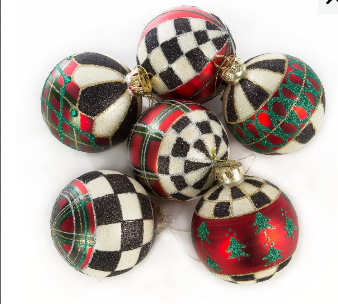 Tartan Glass Ball Ornaments, Set Of 6 by MacKenzie Childs
