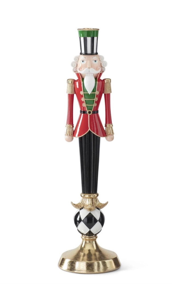 23.5 Inch Red Black White & Green Resin Harlequin Nutcracker Taper
